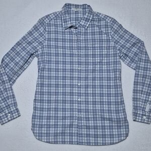 Womens 7 For All Mankind Blue Plaid Button-Up Fitted Dress Shirt